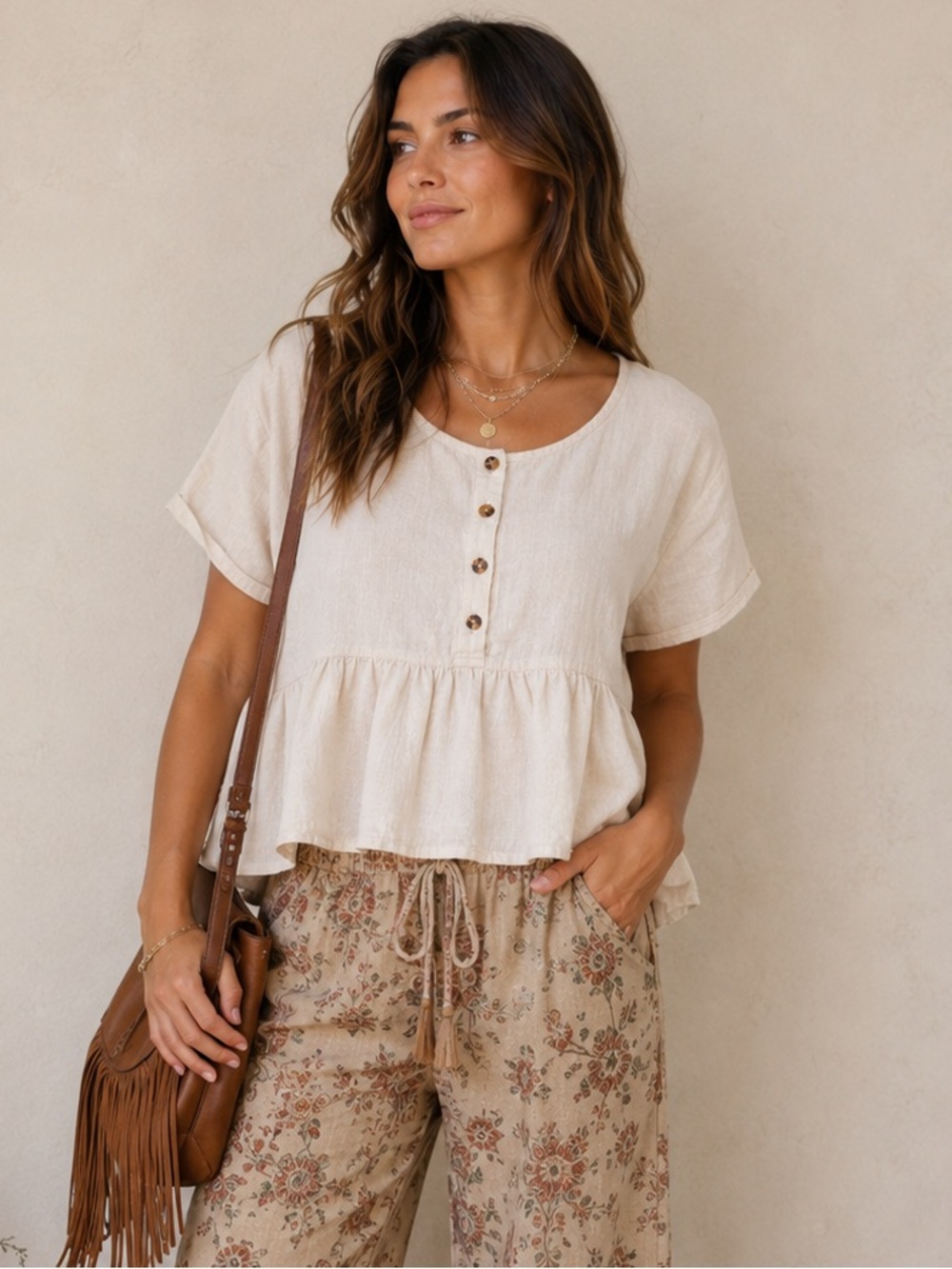OFFWHITE Cropped lightweight 100% cotton Babydoll Peplum Boho Cottagecore  Top